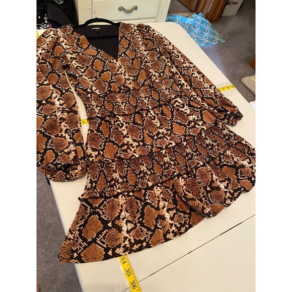 Express Dress Brown Snakeskin Pattern Long Sleeve Small - Picture 3 of 8